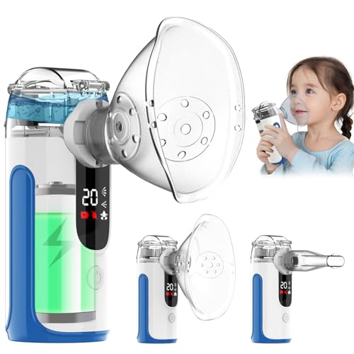 Aerosol Portatile Silenzioso a Ultrasuoni – Macchina per Aerosol Adulti e Bambini con Batteria Ricaricabile 1200mAh, Nebulizzatore Inalatore con 2 Maschere e Boccaglio per Casa e Viaggio (Blu)