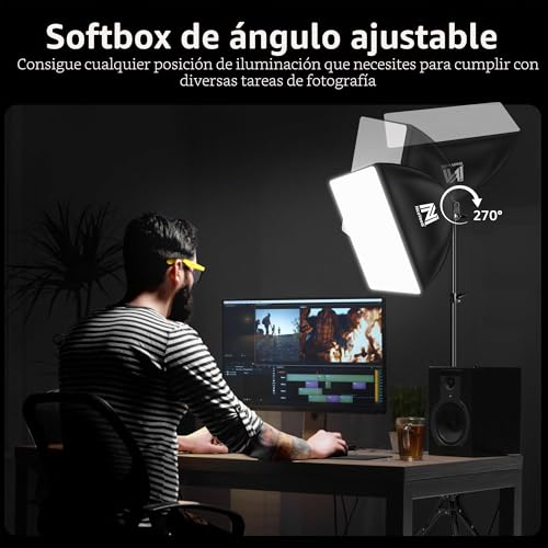 Trípode de 160 cm con softbox LED contra sombras duras en grabación de vídeo casera 3