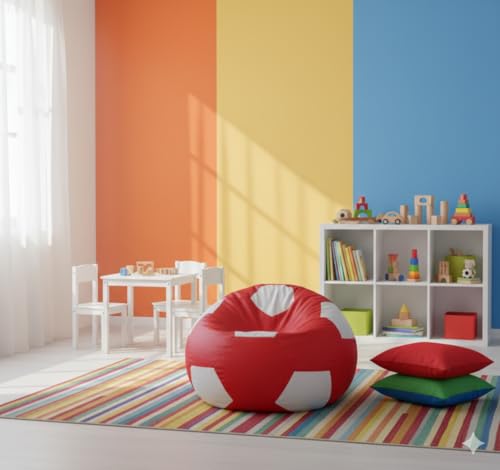Image of Couchette Kids Football Bean Bag, Small Bean Bag for Kids, Red and White (Without Fillers)