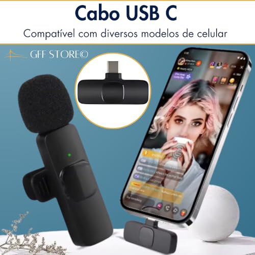 Kit 2 Microfones de Lapela Sem Fio Com Transmissor Lightning Compatível com iPhone e iPad com Reduçã