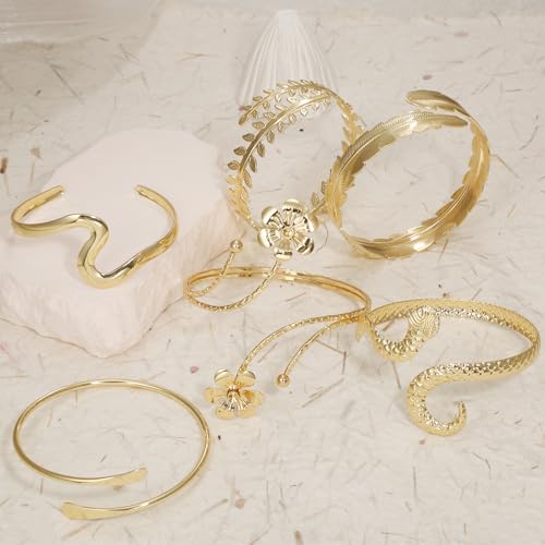 COLOYAN 6 PCS Arm Cuff Jewelry for Women, Arm Bracelet Upper Arm, Gold Arm Cuff Bangle Band Adjustable Armband Set2