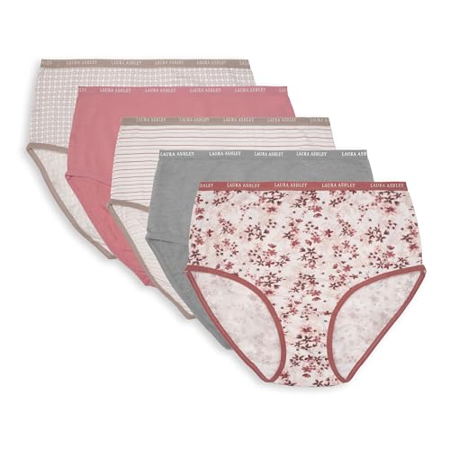 Image of Laura Ashley Women's Cotton Brief Underwear Set, High-Waisted Panties for Women, 5-Pack