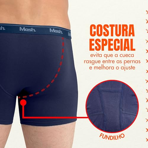MASH Kit 6 Cueca Boxer Longa Masculina Algodão Cotton Elástico 35MM, 6 Azul Marinho, XXGG