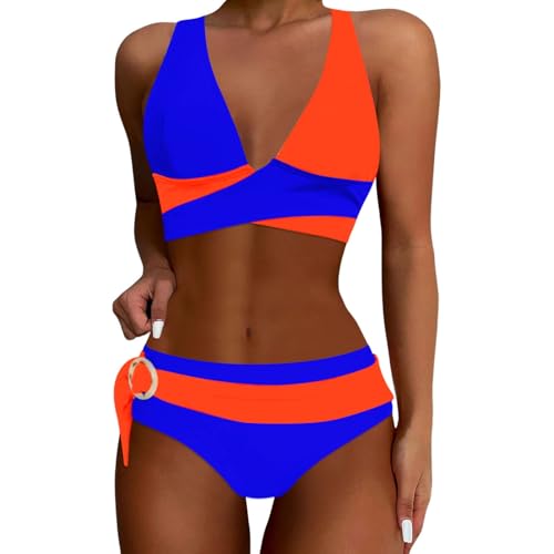 Shorts Deportivos Hombre Bañador Conjuntos de Bikini de Cintura Alta para Mujer, Trajes de baño de Dos Piezas con cordón y Bloques de Color Bikini Mujer No (Dark Blue, S)