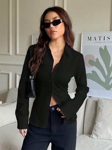 Image of Aahwan Women Polyester Modern Fit Solid Front Button Long Sleeve Casual Shirt