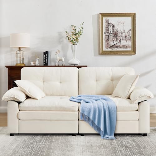 84″ Loveseat Sofa, Modern Couches for Living Room,Double-Layer Cushion Cloud Couch with Deep Seat,Super Comfy Chenille Sofas,Sturdy Frame, Easy Assembly for Bedroom, Apartment, Office, Beige