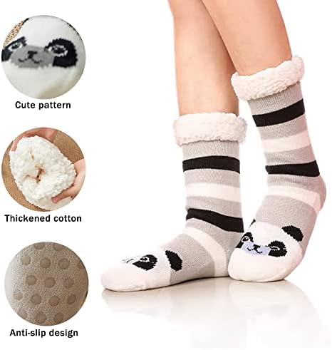 Hileyu Slipper Socks for Girls,Soft Fuzzy Warm Thick Fleece lined Christmas Stockings,Slipper Fluffy Socks,Cute Animal Fluffy Socks,Winter Slipper Socks with Grippers,Thermal Warm Cosy Thick Socks