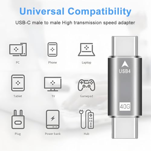 Image of ZORBES USB C Male to Male Adapter forThunderbolt 3 /4 Cable 40Gpbs Type C to Type C Full Featured Adapter Support Data Transmission and Charging, 100W PD, 8K@60Hz for MacBook Pro /Air, Laptop, Phones