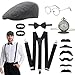 Purpledi Set Accessori Anni '20 Uomo, Gatsby Gangster Costume Accessori, 13 Pezzi - Cappello Panama, Orologio da Tasca Vintage, Papillon, Bretelle Y-Back, Baffi, Ideale per Carnevale, Festa e Natale