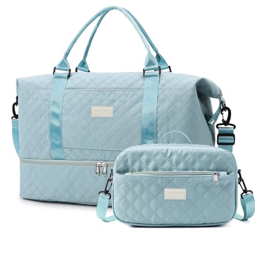 Outplea 55L Leicht Reiserucksack Damen Mädche, Groß Weekender Tasche mit Schuhfach, Tragbar Handgepäck mit Kulturbeutel, Sporttasche Kliniktasche für Reisen Fitness Yoga Schwimmen, Blau