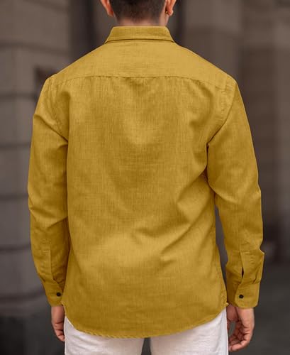 Image of Men's Solid Linen Blend Cotton Shirt | Full Sleeve Plain Shirt for Men | Regular Fit Casual & Formal Wear