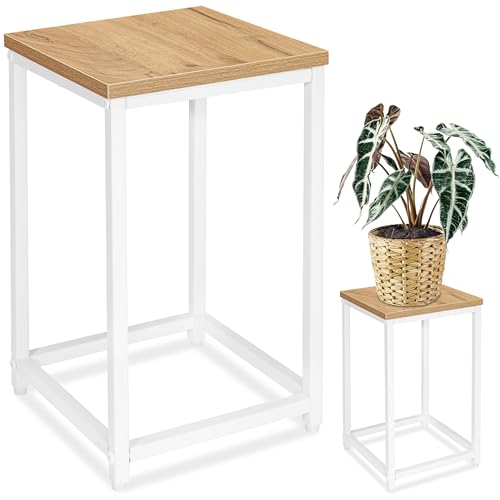 MAT-HAUS Furniture and home decor Soporte de metal para plantas con estante, taburete moderno para salón, dormitorio y pasillo (roble artesanal/blanco, 40 cm)