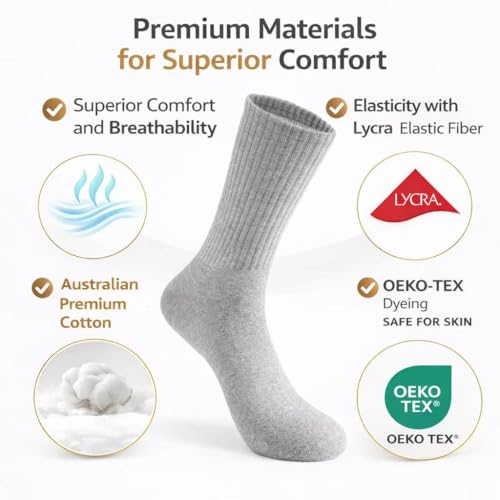 GOWAAW Men's Lightweight Crew Socks, 95.2% Cotton, 187-Needle Fine Knit - image 4