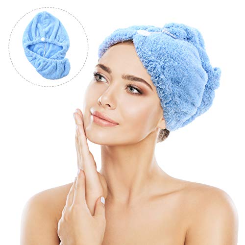 Lurrose Toalha de Cabelo de Lã Coral Envolve Com Botão para Mulheres Cabeça de Turbante de Secagem R