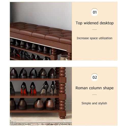 Banc à chaussures avec coussin et étagères réglables en bois
