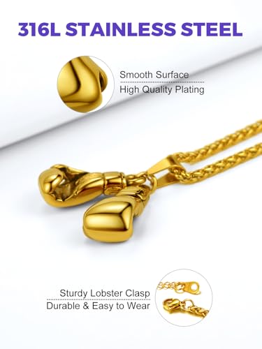 Richsteel Gold Plated Boxing Gloves Pendant Necklace Men\'s Hip Hop Jewelry Fitness Fans Gift - Thumbnail 4