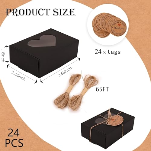 Pack of 24 Kraft Paper Gift Boxes with Viewing Window - 9 x 6 x 3 cm, Schwarze klein Geschenkbox , for Biscuits, Chocolates, and Sweets, für Hochzeit Geburtstag Weihnachten Packaging Gift Boxes