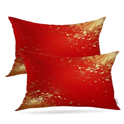 Batmerry Red and Gold Throw Pillow Covers, Textured Luxury Background Decorative Pillow Covers Digital Printing Blended Fabric for Couch Sofa Bed Invisible Zipper 12X20 in(Set of 2)