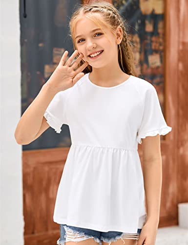 Simtuor Girls Ruffle Short Sleeve V Neck Loose Fit Shirt Tunic Babydoll Tops Tees #TOP2