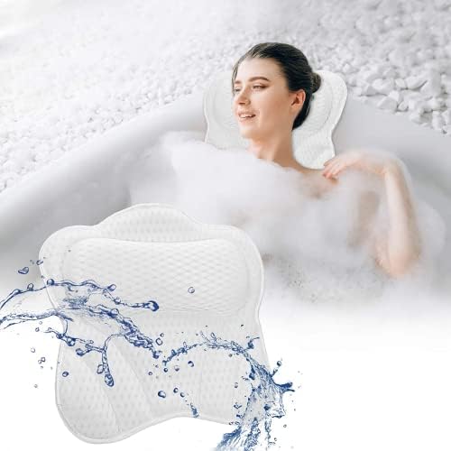 Acalu Luxury Bath Pillow, Bathtub Pillow for Tub Spa for Neck Head Shoulders Back Support, Thick Bath Cushion with 6 Suction Cups 4D Air Mesh Men Women Comfortable Quick Dry Head Rest Bath Accessories