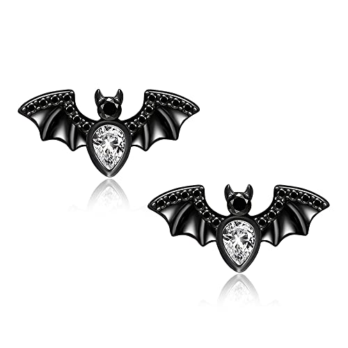 Bat Earrings Studs Sterling Silver Spooky Bat Earrings for Women Halloween Gothic Black Jewelry - Main Image