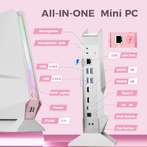 Image of Mini Gaming PC, Intel Core I9-13900HK with RTX 4060 8G Gaming Computer, 32GB DDR5 RAM, 1TB PCIe4.0 SSD, RGB Lights, Triple 4K Display /WiFi6E BT5.3 /2.5G RJ-45, Win 11 Pro Desktop PC, White