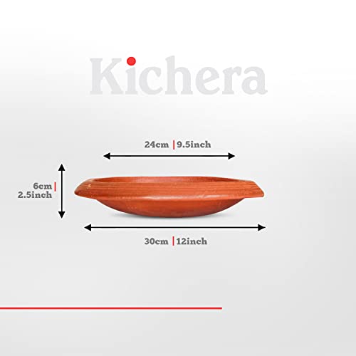 Image of Kichera 9.5 Inch Clay Tawa /Frying Pan /Appam /Pathiri Chatti for Cooking & Serving (Red)