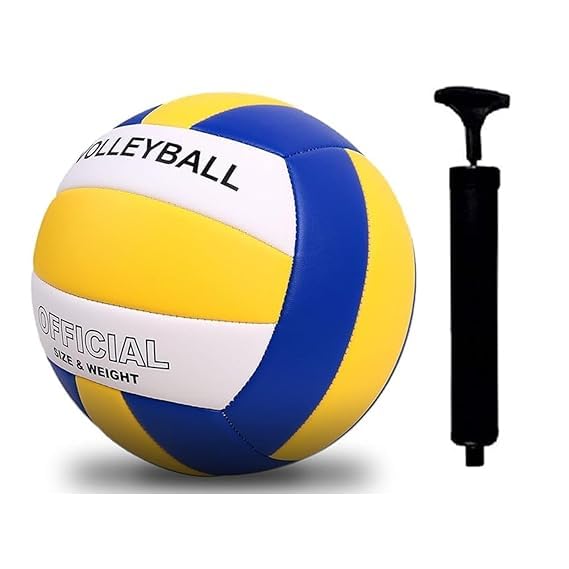 - Professional Volleyball, PVC (Size 5) Blue and Yellow 1 Air Pump Outdoor Sports Ball, Competition Training Game Equipment