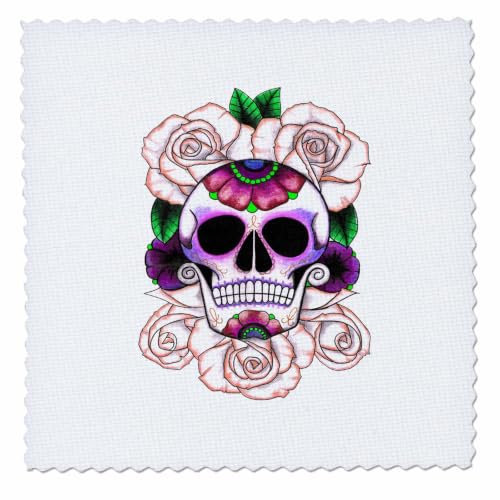 3dRose EvaDane - Images - Sugar Skull. Roses. - 6x6 inch Quilt Square (qs_193529_2)