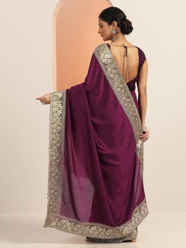 Image of Libas Embellished Silk Blend Saree for Women With Unstitched Blouse Piece | Traditional Saree for Festive & Wedding