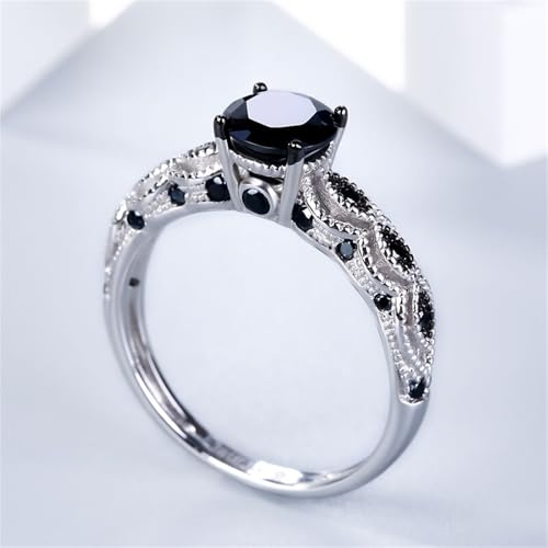 Jeulia 2 Carat Vintage Milgrain Engagement Ring Women 925 Sterling Silver Black Diamond Wedding Rings Round Cut CZ Cubic Zirconia Eternity Rings with 0.46 Ct White Diamond Valentine Gift4