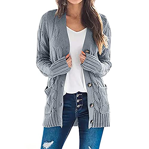 Sweaters for Women Open Front Fashion Cardigan Button Down Cable Knit Chunky Long Sleeve Fall Outfits Gray Womens Long Sweaters for Leggings 5X