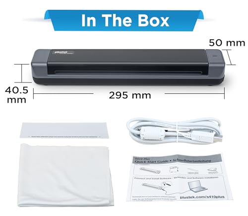 Image of Plustek Mobile Scanner S410 Plus - Portable Sheet-Fed Document Scanner - for Windows 7 /8 / 10 /11, Featuring Button-Free Scanning with Included OCR Software