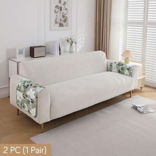 Image of HOKIPO 'Elira Series' Digitally Printed Water Repellent + Waterproof Sofa Armrest Cover with Pockets (2Pcs) - Feather Brown Floral (AR-5251-C1*2)