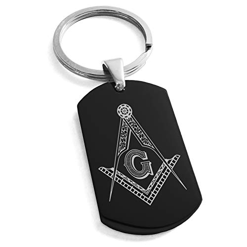 Stainless Steel Freemasons Masonic Floral Compass Symbol Dog Tag Keychain Keyring