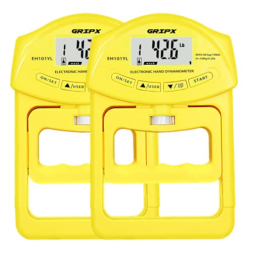 GRIPX Digitaler Hand-Dynamometer, Griffstärke, Messgerät, automatische Erfassung, elektronische Handgriffleistung, 90 kg, 2 Stück, Gelb Cover