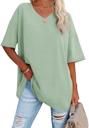 Ebifin Damen T Shirt Oversize Oberteile V-Ausschnitt