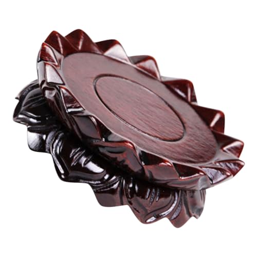 DOITOOL Wooden Lotus Buddha Statue Pedestal Decorative Display Base for Incense Burner and Small Flower Pots Solid Wood Round Censer Stand for Home and Garden Decor and Practical Holder