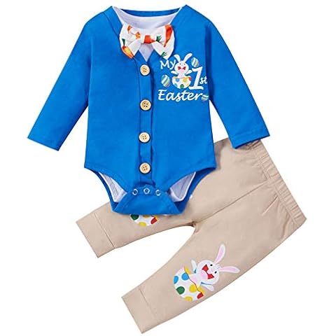 XIFAMNIY Baby Boys My 1st first Valentine/St.Patrick/Easter Day Outfit Gentleman Suit 3Pcs Pants and Top Sets Newborn (Easter-dark blue, 12-18 Months) Cover