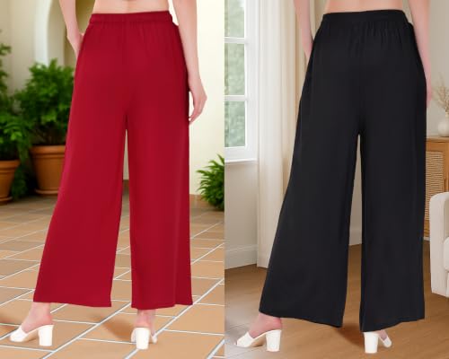 Image of Buy That Trendz Palazzo Pants for Women Rayon Elasticated Regular Fit Flared Wide Leg M to 6XL Pack of 2