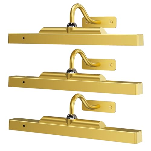 Image of 3 Pack Gallery Lights for Wall, 4400mAh Rechargeable Picture Lights, 12'' Cordless Remote Dimmable LED for Portrait Hallway Decor (Gold)