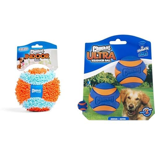 Chuckit Dog Toy Bundle 4 75 Indoor Fetch Ball Orange Blue 2-Pack Ultra Squeaker Balls 2 5 Medium