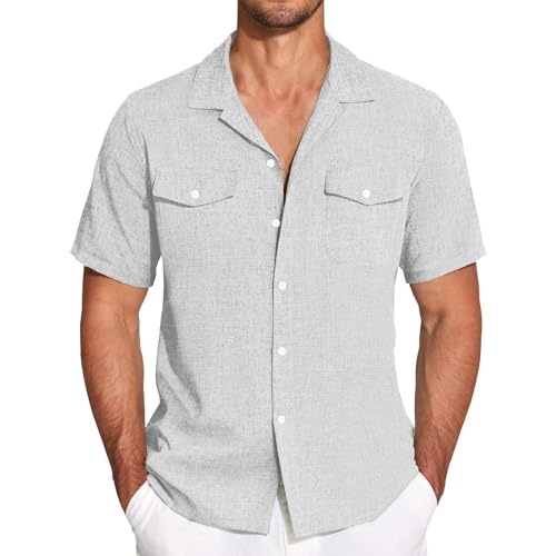 Chemise en lin homme contre la chaleur : haut léger boutonné double poches