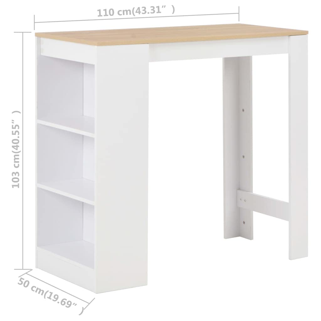 vidaXL Tavolo da Bar con 3 Mensole Elegante Decorativo Robusto per Interni Sala Cucina Tavolino da Bistrò 110x50x103 cm Truciolato Bianco e Naturale