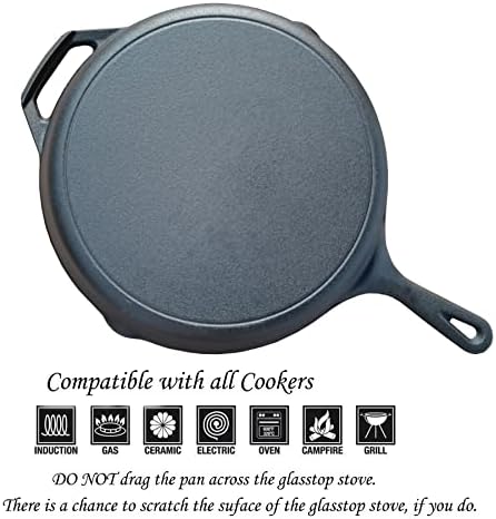 La Cuisine Matte Enamel 30 cm Dia. Cast Iron Skillet Frying Pan  Thermal Resistant Silicone Holders Included. Ideal for Both Indoor & Outdoor Use, Oven Safe.