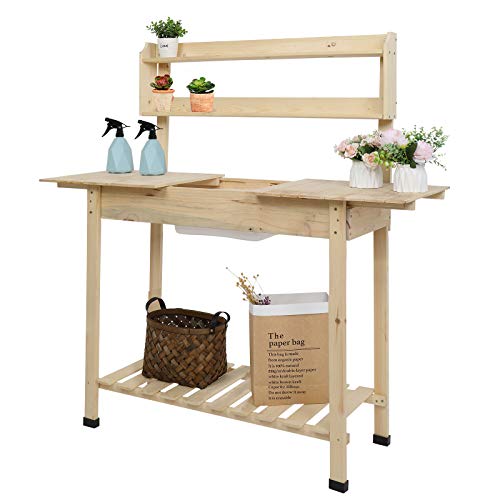 image for VINGLI Wooden Potting Bench Tables Work Station Table Outdoor Garden P