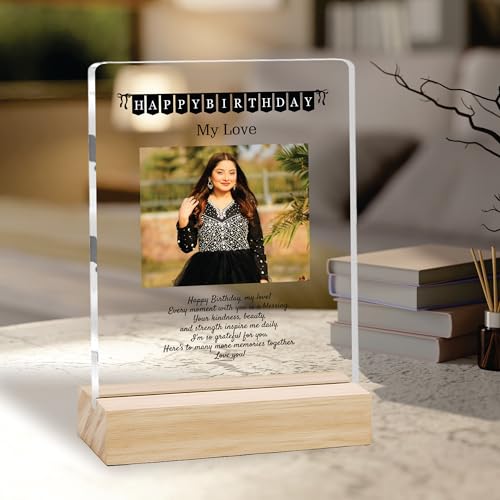 Image of Giftplease Personalized Happy Bithday Photo Plaque with Photo | Custom Friendship Gift with Wooden Stand | Best Friend Birthday Keepsake for Him or Her CS 07