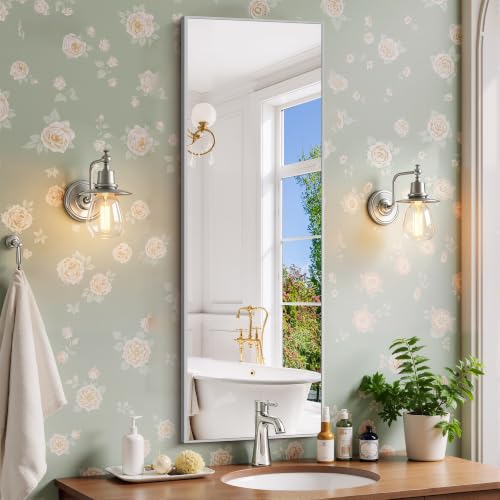 Image of COFENY Silver Bathroom Mirror for Wall, 16x48 Inch Rectangle Mirror with Metal Frame, Modern Vanity Mirrors for Bathroom Living Room, Entryway Hangs Horizontal or Vertical