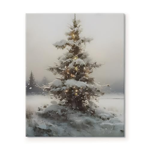 Sunwes Christmas Canvas Wall Art - Snowy Tree in Winter
