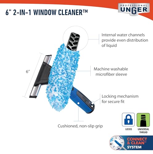 Image of Unger Professional Connect and Clean 2-in-1 Squeegee and Scrubber, 6 inch Window Cleaning Tool, Commercial & Residential Use, Washer Cleaner Supplies to Remove Excess Water & Dry (Pack of 6)